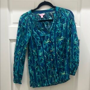 Lilly Pulitzer Elsa top Blue Long Sleeve Buttoned Blouse